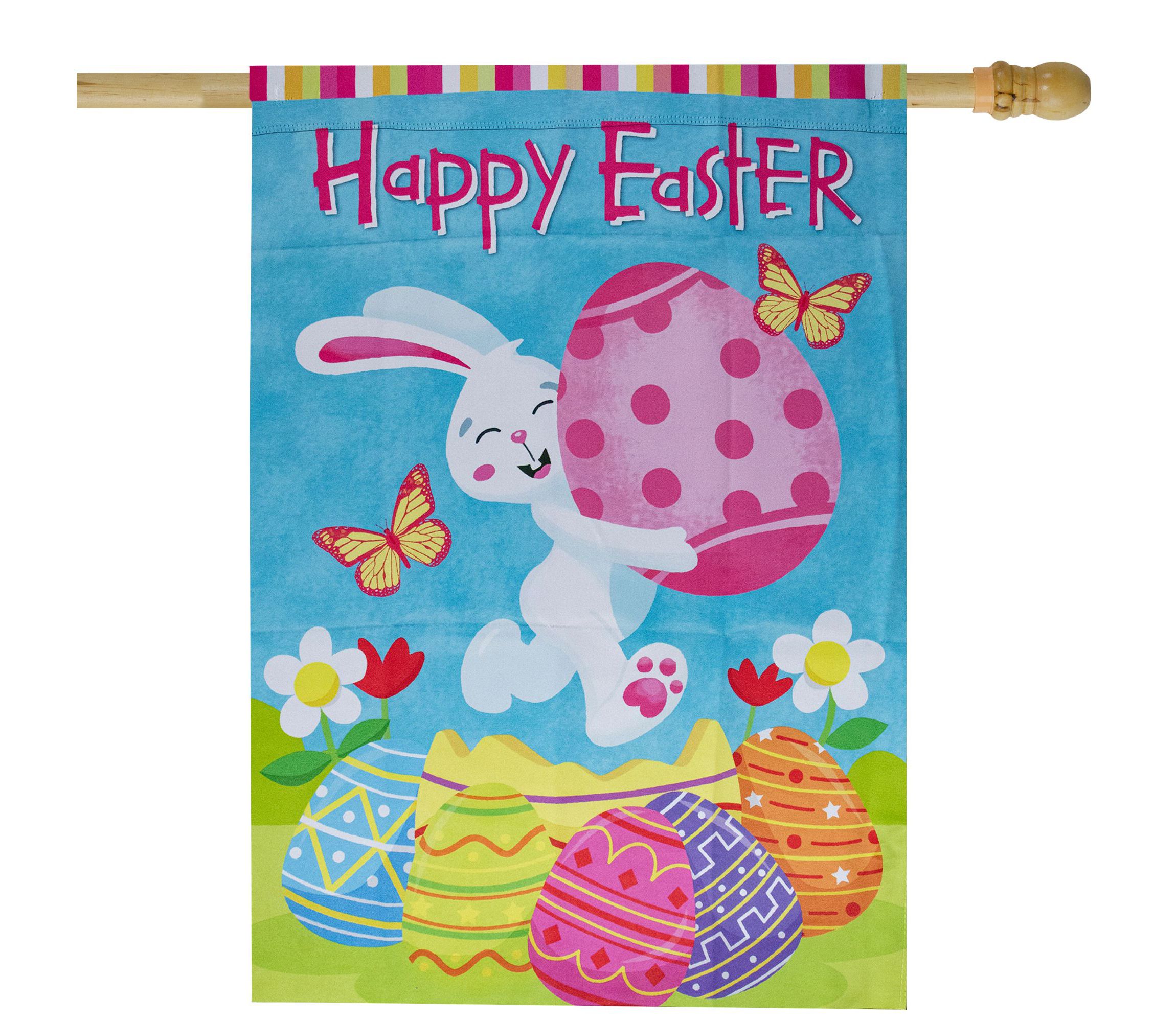 Happy Easter Bunny with Eggs Outdoor House Flag 28" x 40"