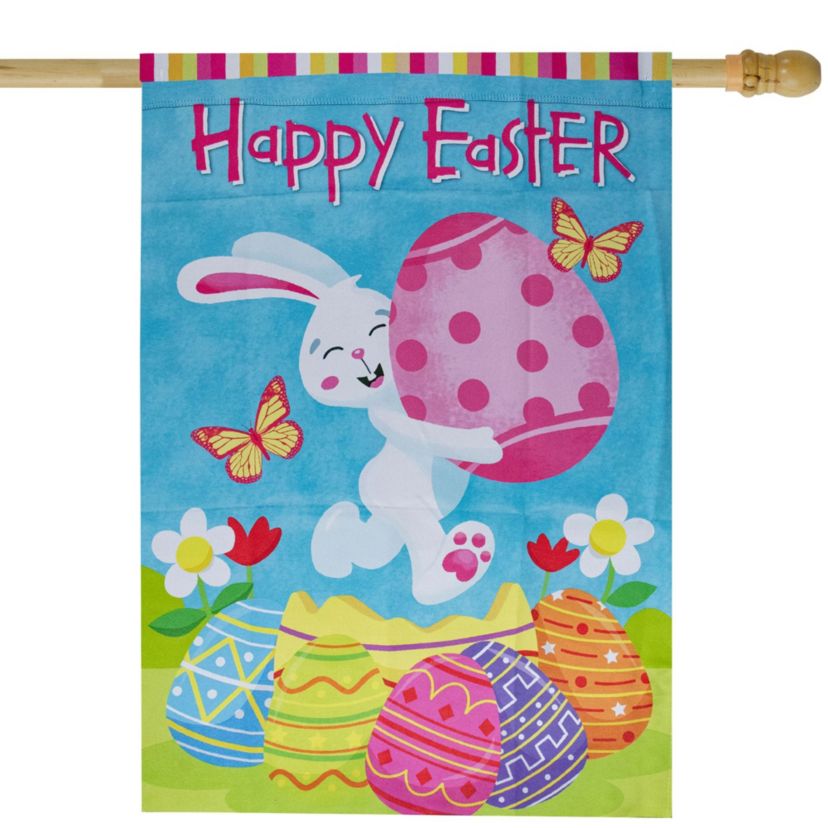 Happy Easter Bunny with Eggs Outdoor House Flag 28" x 40"