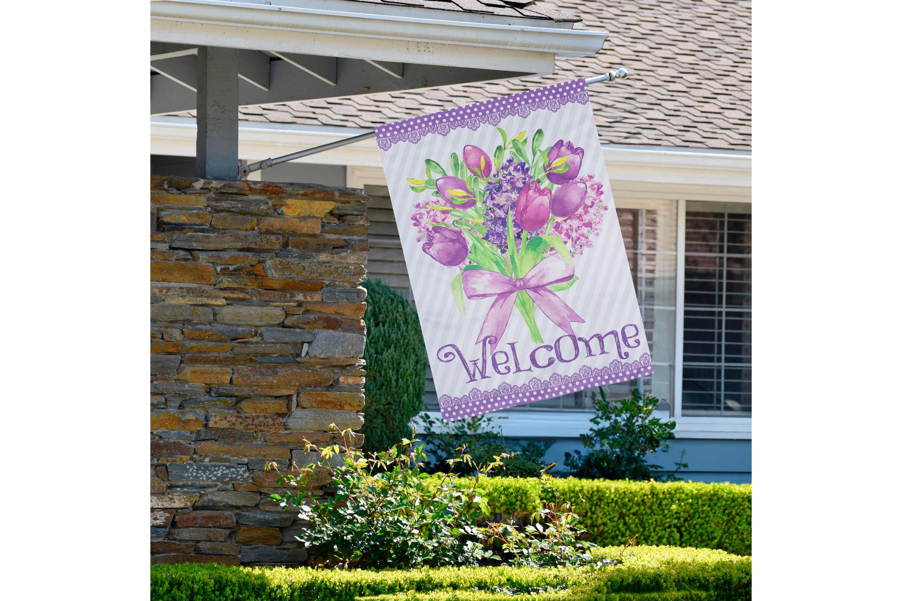 Welcome Purple Floral Bouquet Outdoor House Flag 28" x 40"