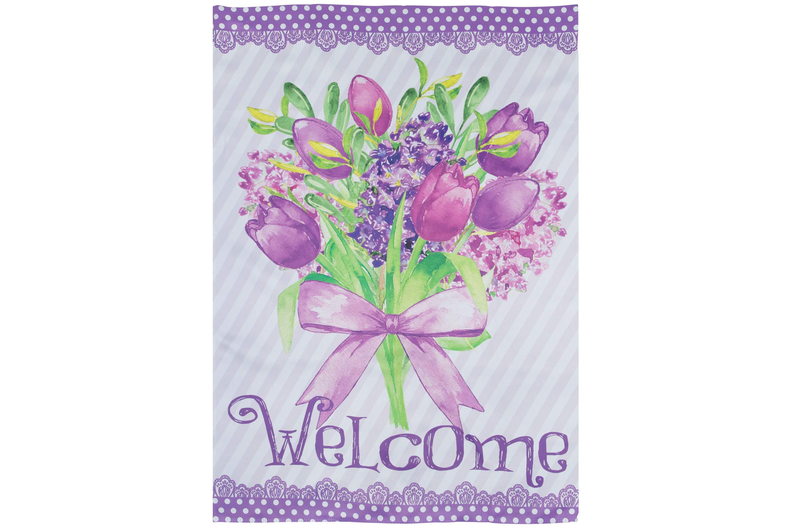 Welcome Purple Floral Bouquet Outdoor House Flag 28" x 40"