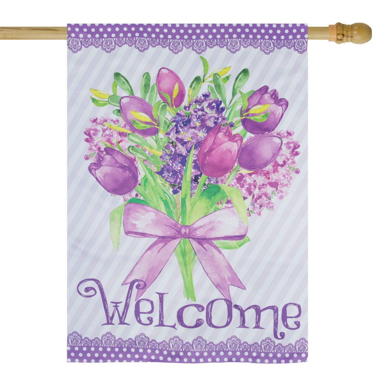 Welcome Purple Floral Bouquet Outdoor House Flag 28" x 40"