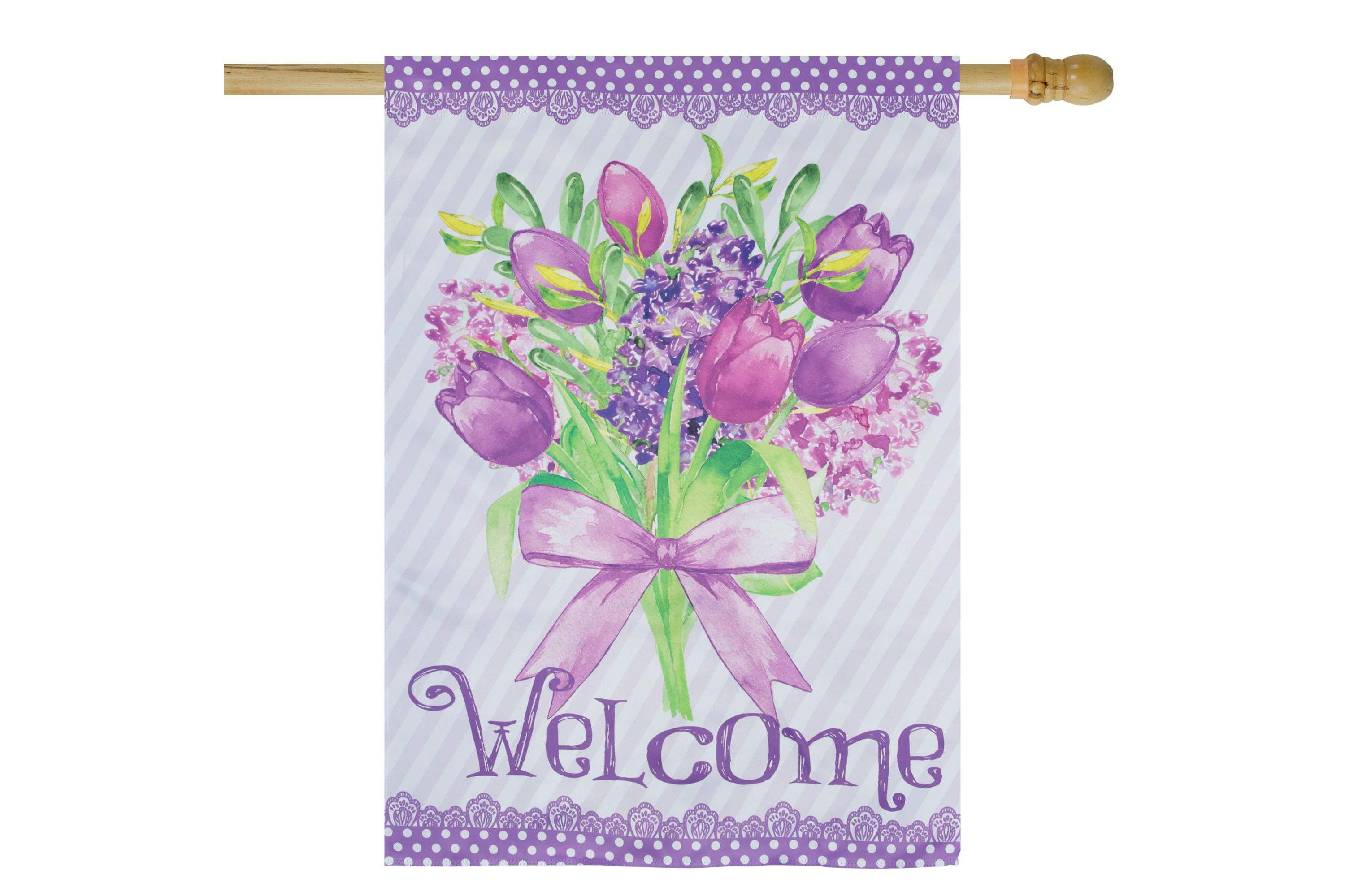 Welcome Purple Floral Bouquet Outdoor House Flag 28" x 40"