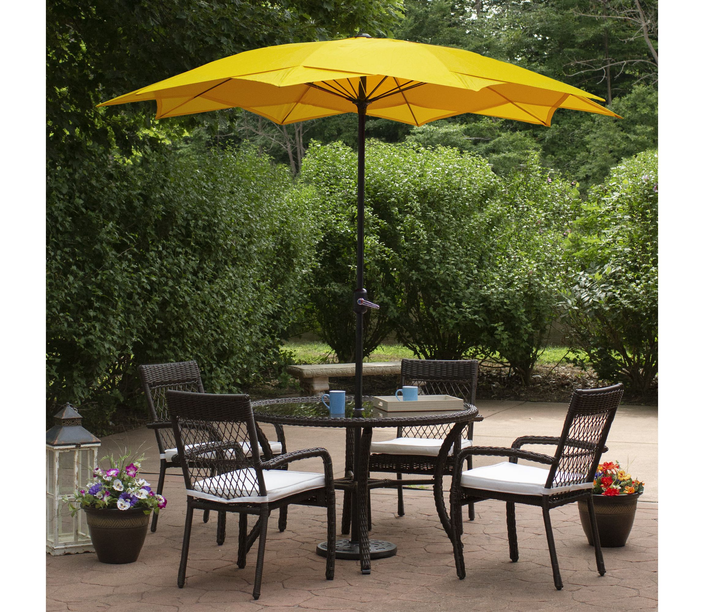 8.85ft Outdoor Patio Lotus Umbrella with Hand Crank  Yellow