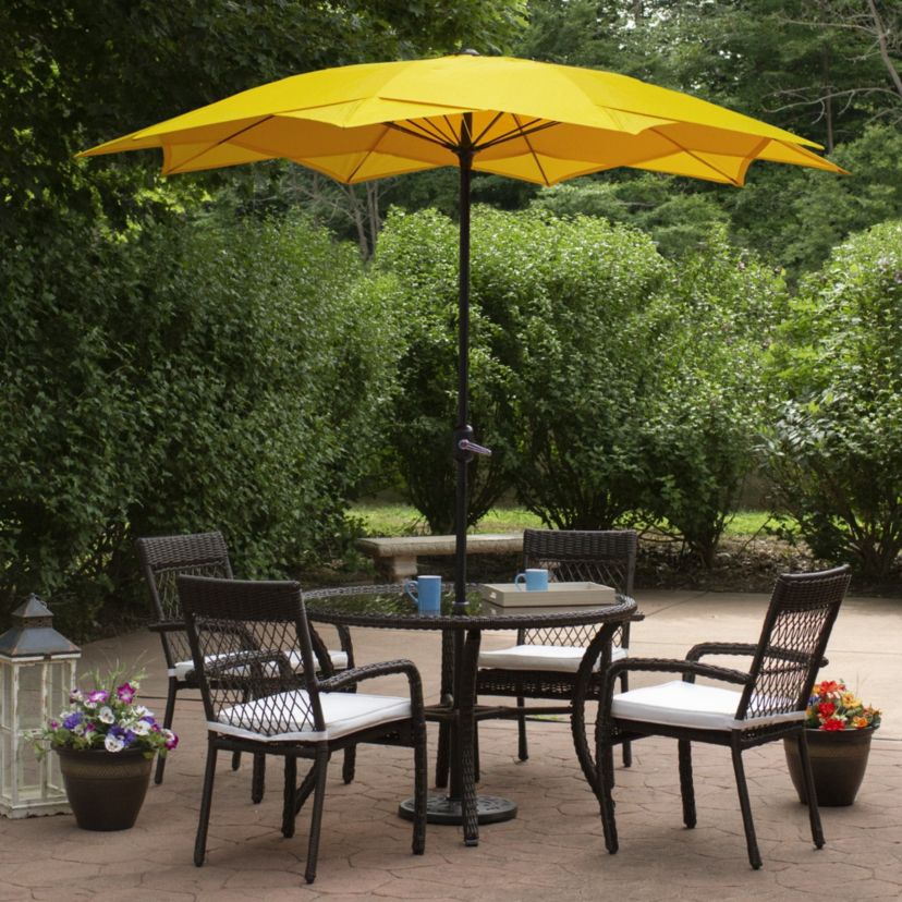 8.85ft Outdoor Patio Lotus Umbrella with Hand Crank  Yellow
