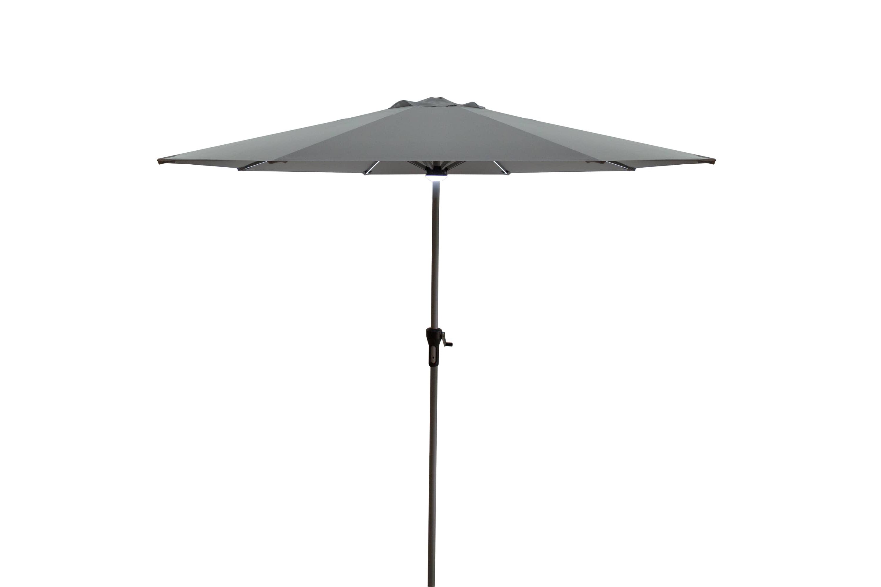 9ft Solar Lighted Outdoor Patio Market Umbrella with Hand Crank and Tilt  Gray
