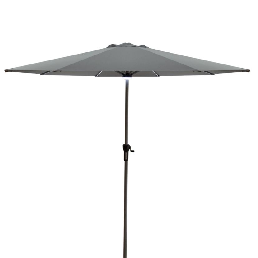 9ft Solar Lighted Outdoor Patio Market Umbrella with Hand Crank and Tilt  Gray
