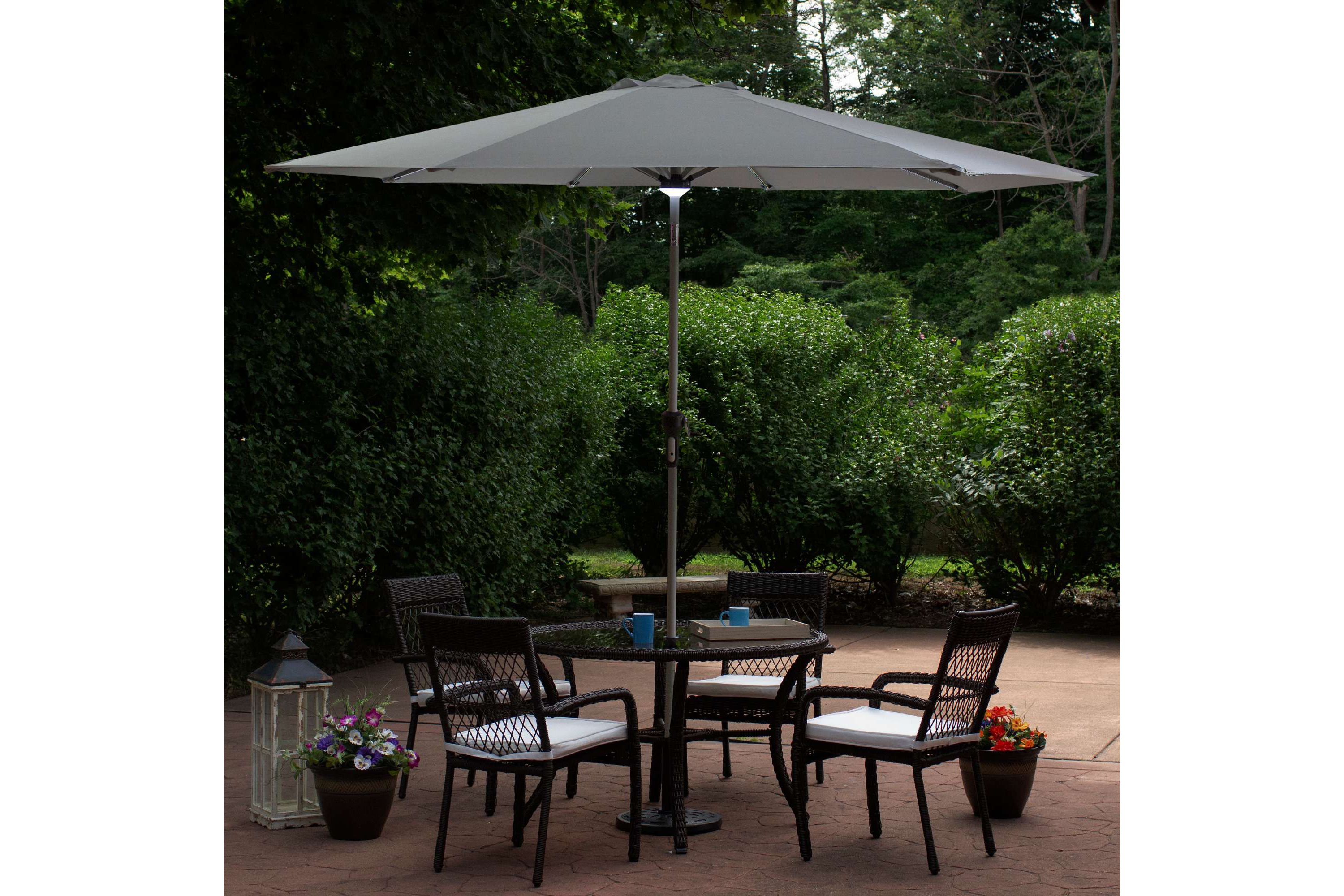 9ft Solar Lighted Outdoor Patio Market Umbrella with Hand Crank and Tilt  Gray