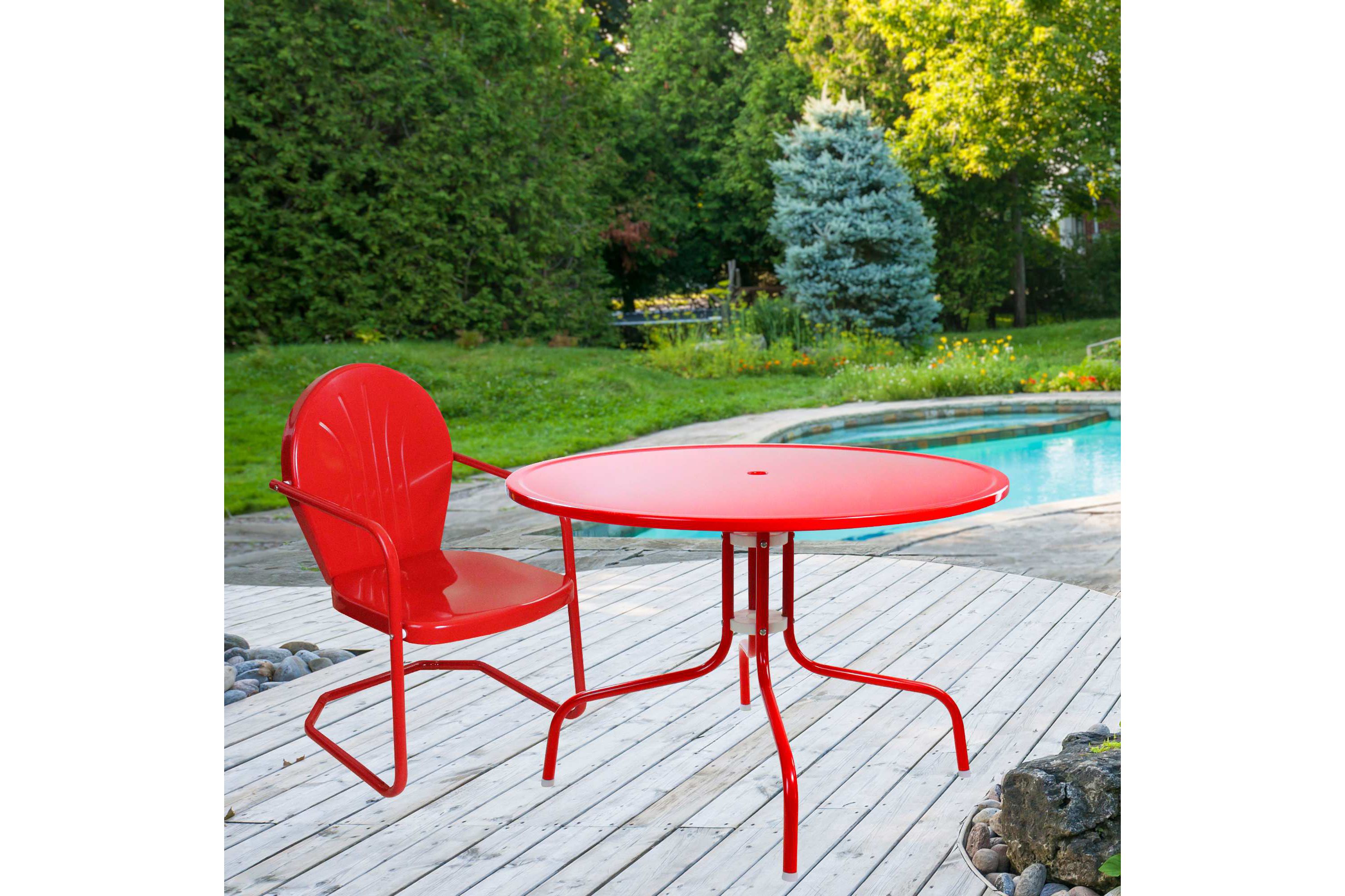 39.25-Inch Outdoor Retro Metal Tulip Dining Table  Red