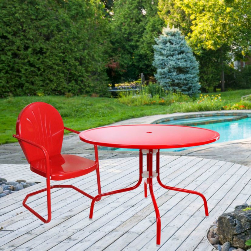 39.25-Inch Outdoor Retro Metal Tulip Dining Table  Red