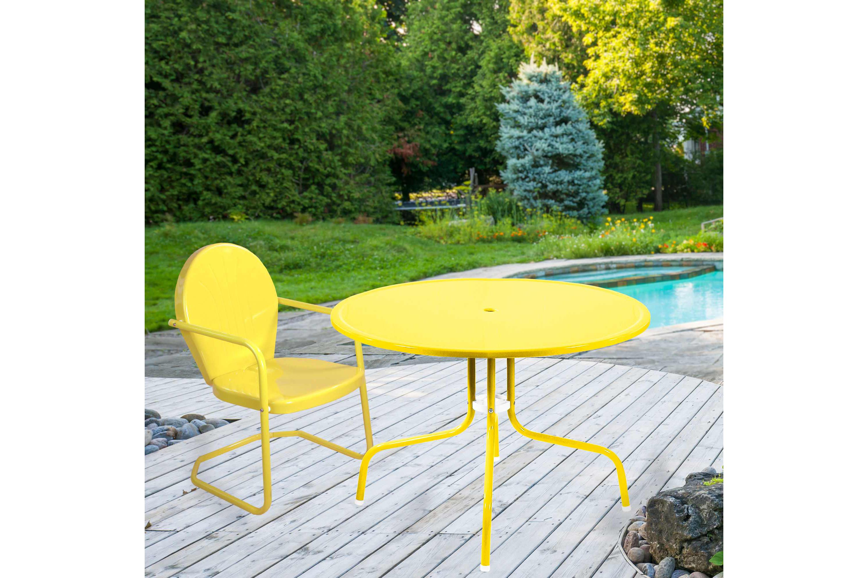 39.25-Inch Outdoor Retro Metal Tulip Dining Table  Yellow