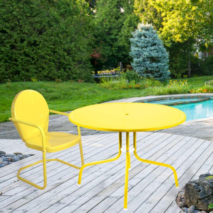 39.25-Inch Outdoor Retro Metal Tulip Dining Table  Yellow
