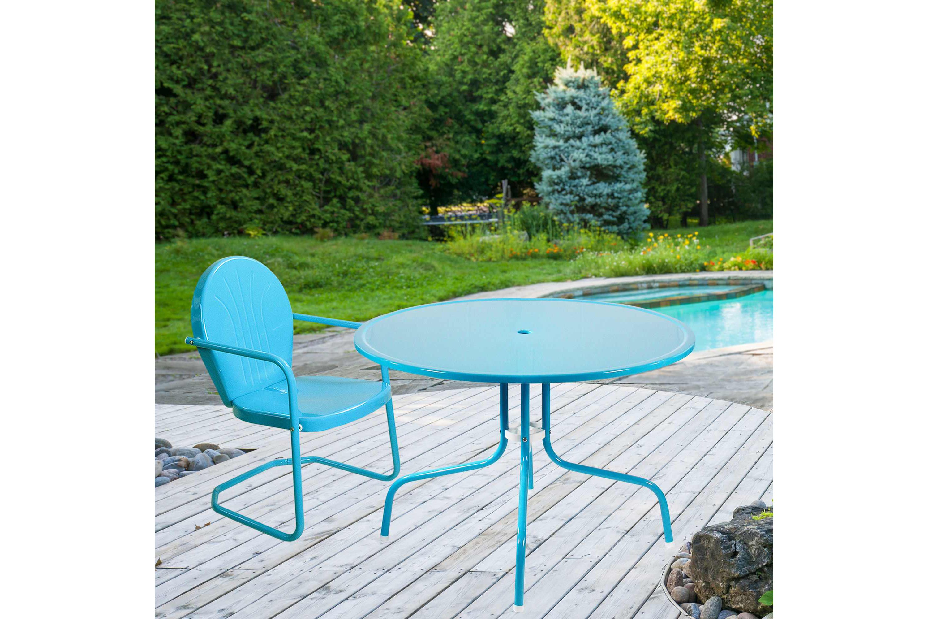 39.25-Inch Outdoor Retro Metal Tulip Dining Table  Sky Blue
