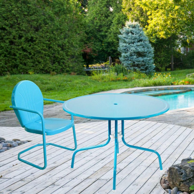 39.25-Inch Outdoor Retro Metal Tulip Dining Table  Sky Blue