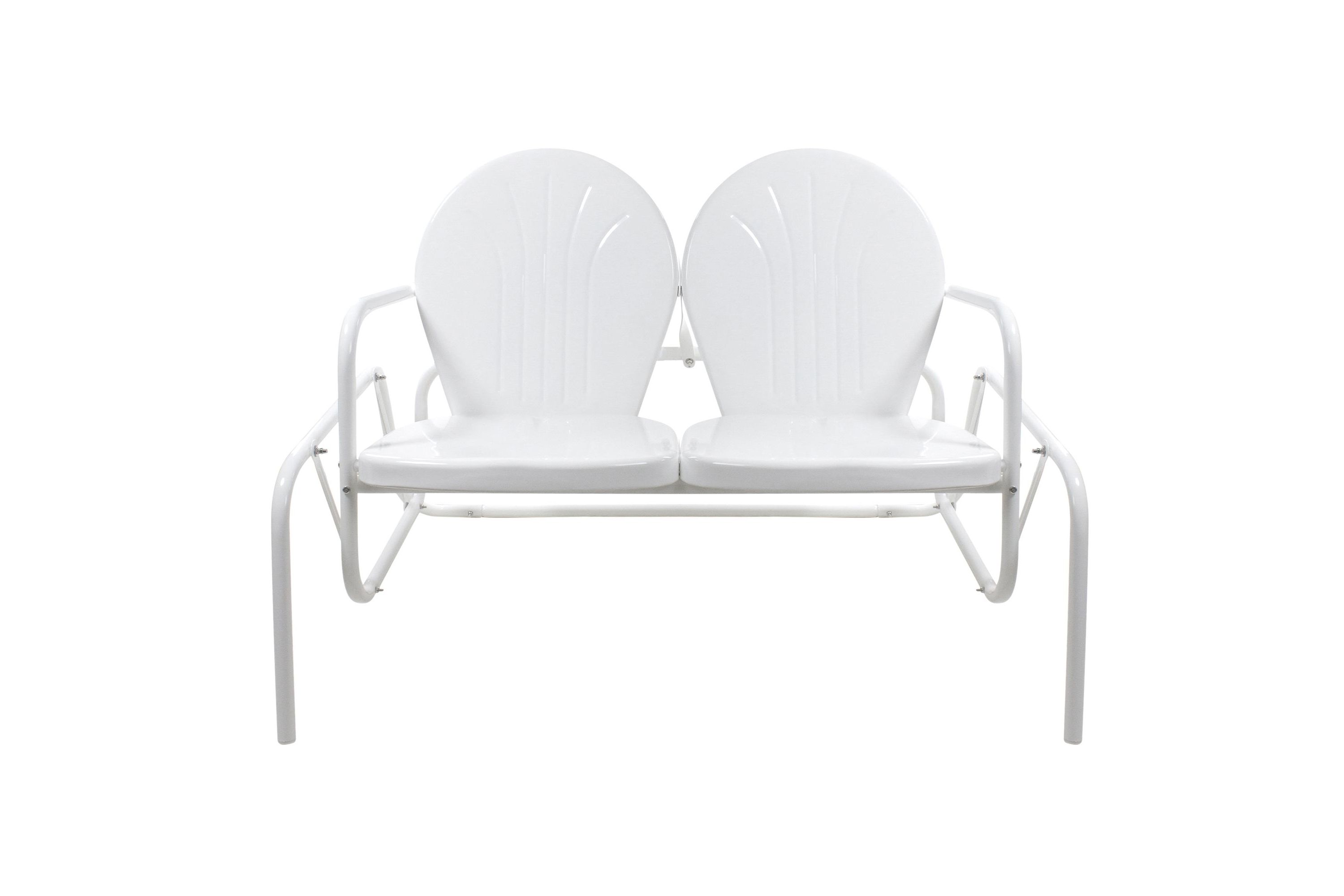 2-Person Outdoor Retro Metal Tulip Double Glider Patio Chair  White