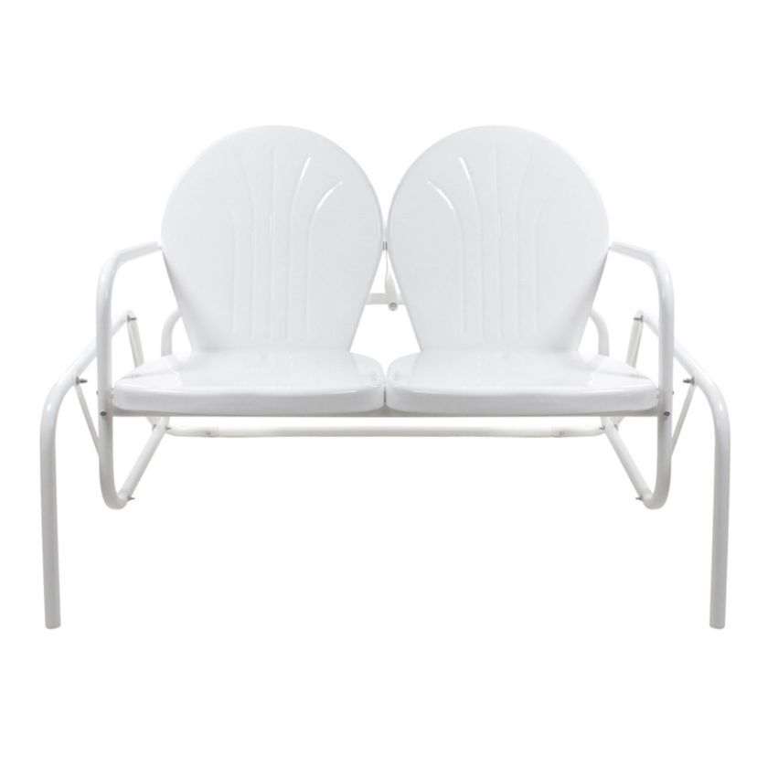 2-Person Outdoor Retro Metal Tulip Double Glider Patio Chair  White