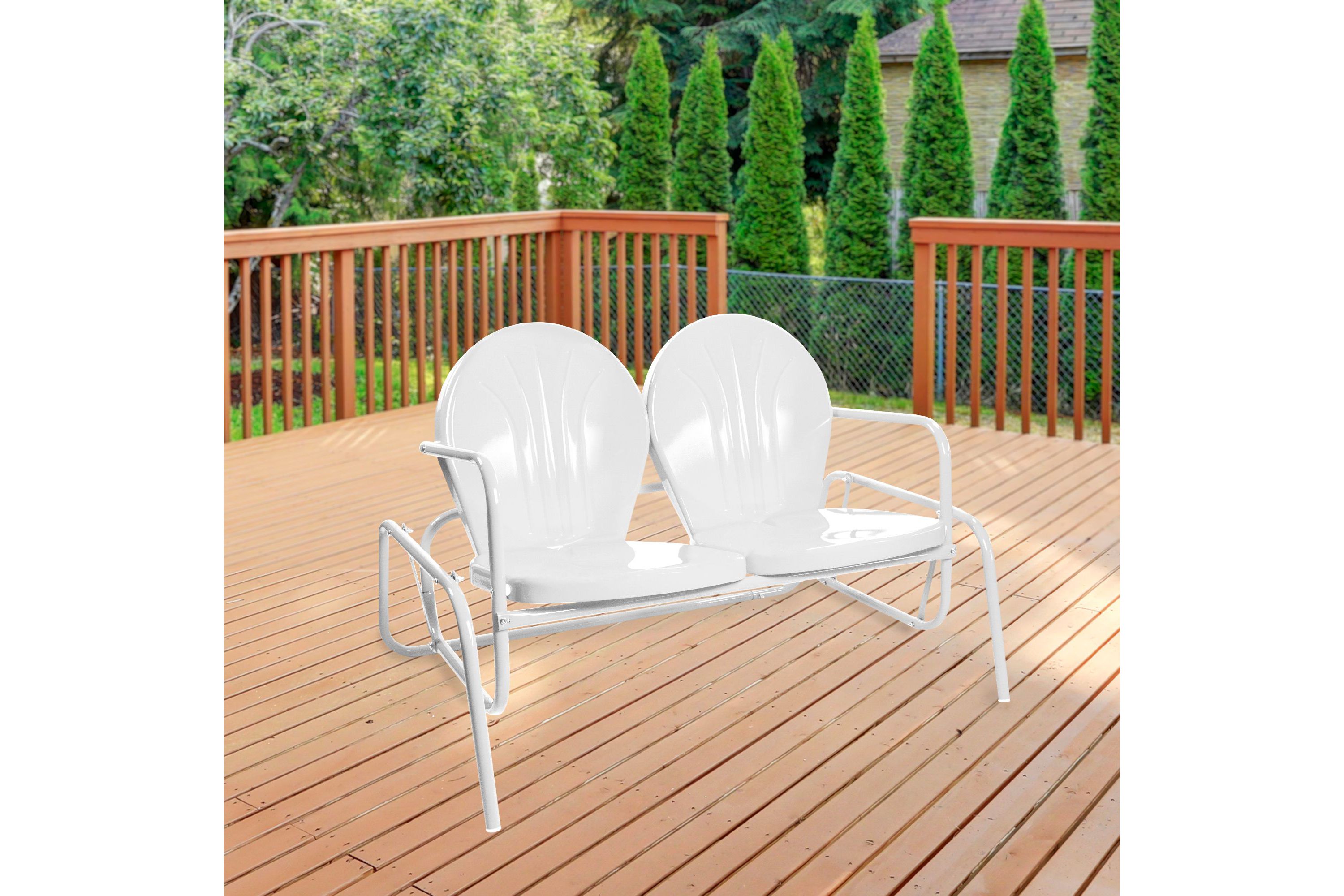 2-Person Outdoor Retro Metal Tulip Double Glider Patio Chair  White