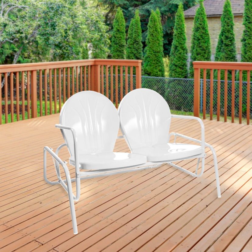 2-Person Outdoor Retro Metal Tulip Double Glider Patio Chair  White