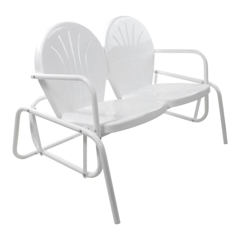 2-Person Outdoor Retro Metal Tulip Double Glider Patio Chair  White