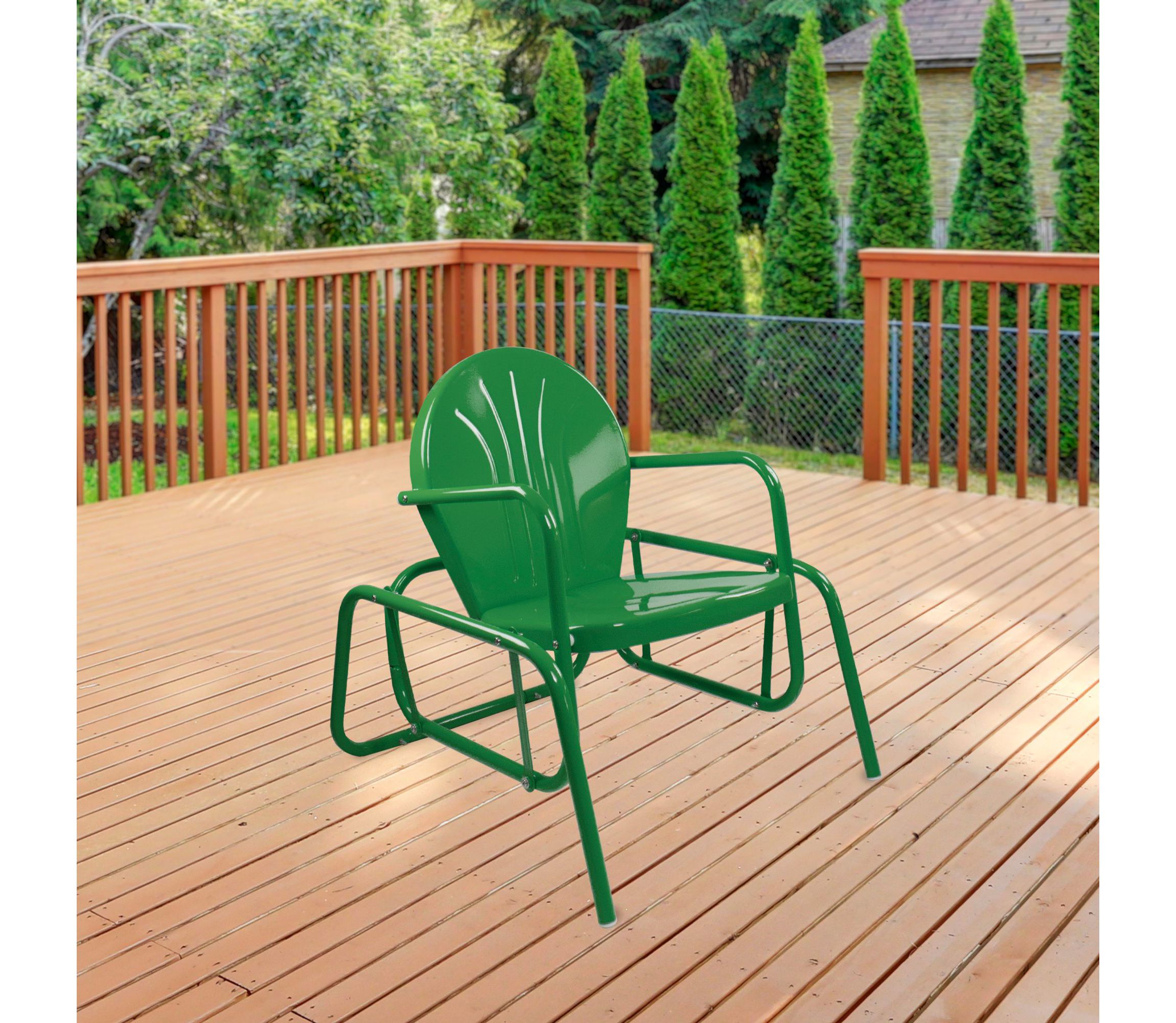 Outdoor Retro Metal Tulip Glider Patio Chair  Green
