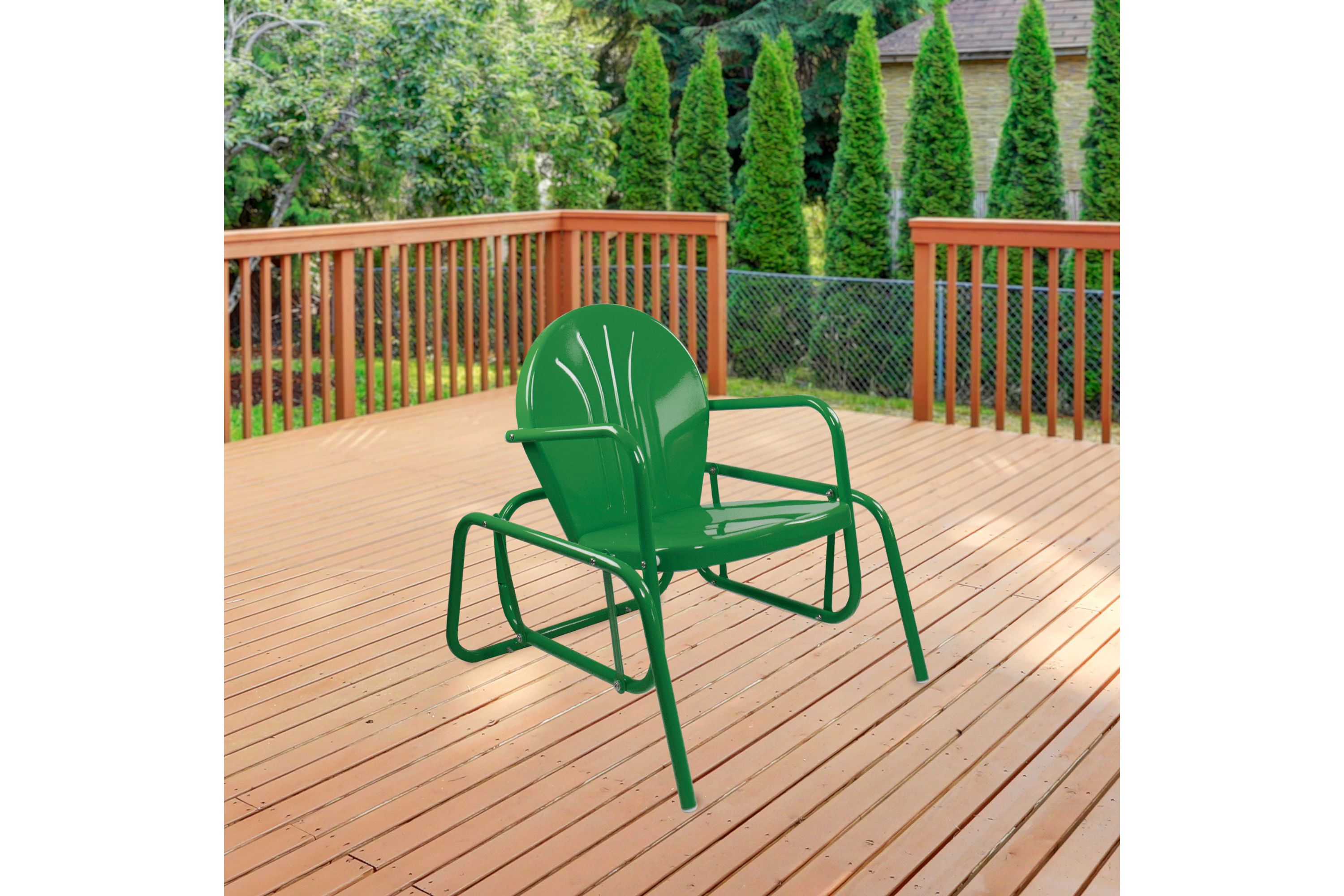 Outdoor Retro Metal Tulip Glider Patio Chair  Green