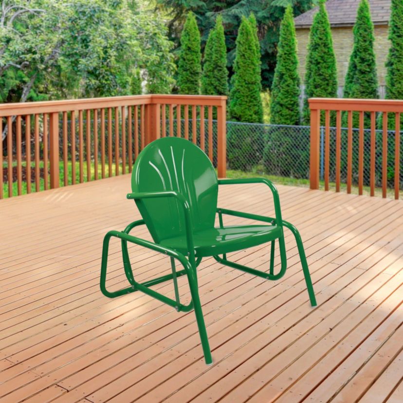 Outdoor Retro Metal Tulip Glider Patio Chair  Green