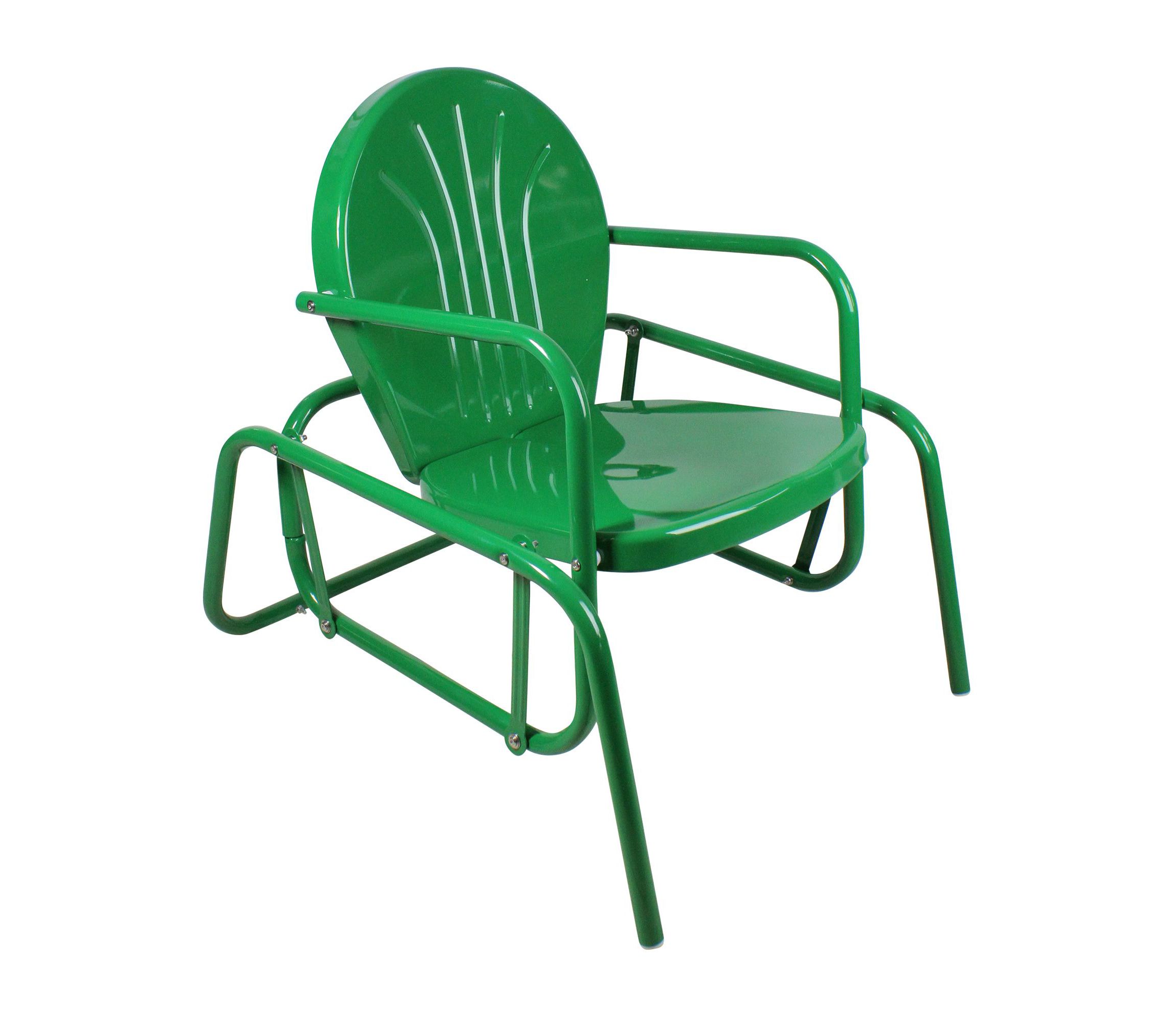 Outdoor Retro Metal Tulip Glider Patio Chair  Green