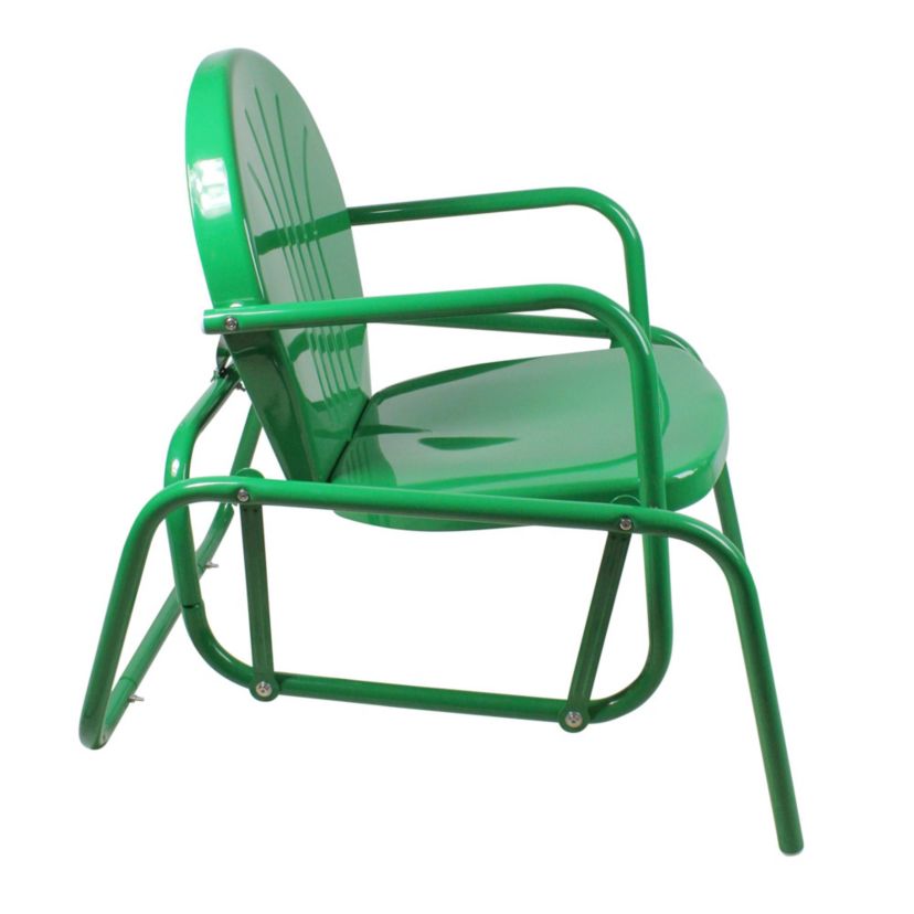 Outdoor Retro Metal Tulip Glider Patio Chair  Green