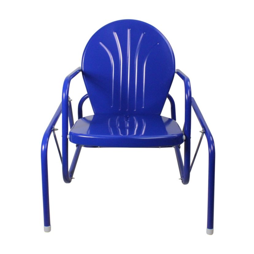 Outdoor Retro Metal Tulip Glider Patio Chair  Blue
