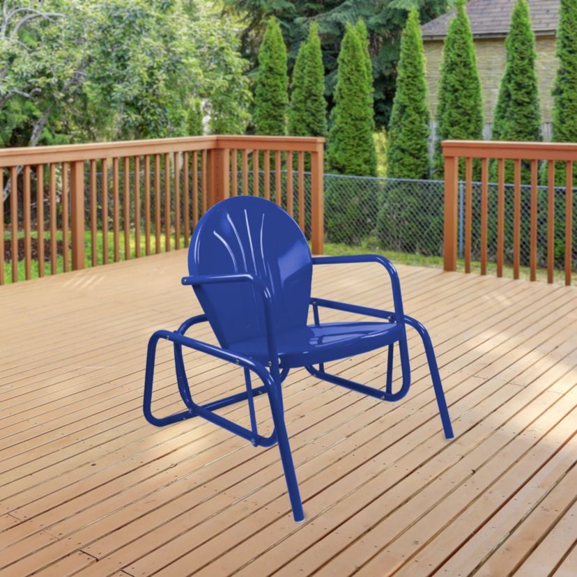 Outdoor Retro Metal Tulip Glider Patio Chair  Blue