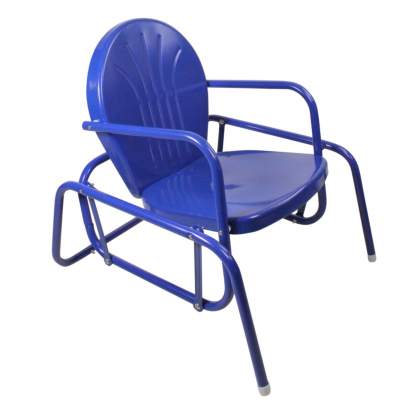 Outdoor Retro Metal Tulip Glider Patio Chair  Blue