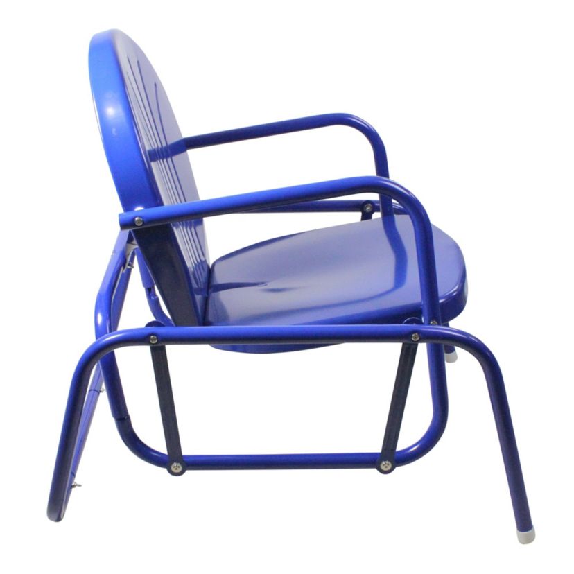 Outdoor Retro Metal Tulip Glider Patio Chair  Blue