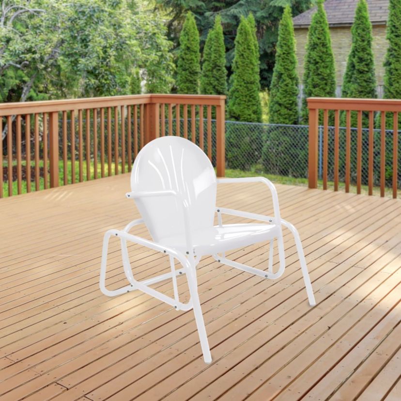 Outdoor Retro Metal Tulip Glider Patio Chair  White