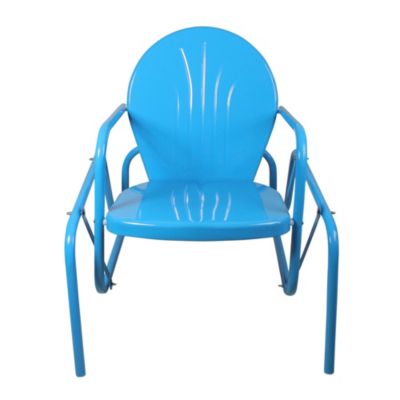 Outdoor Retro Metal Tulip Glider Patio Chair  Sky Blue