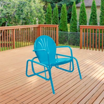 Outdoor Retro Metal Tulip Glider Patio Chair  Sky Blue