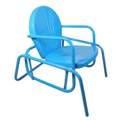 Outdoor Retro Metal Tulip Glider Patio Chair  Sky Blue