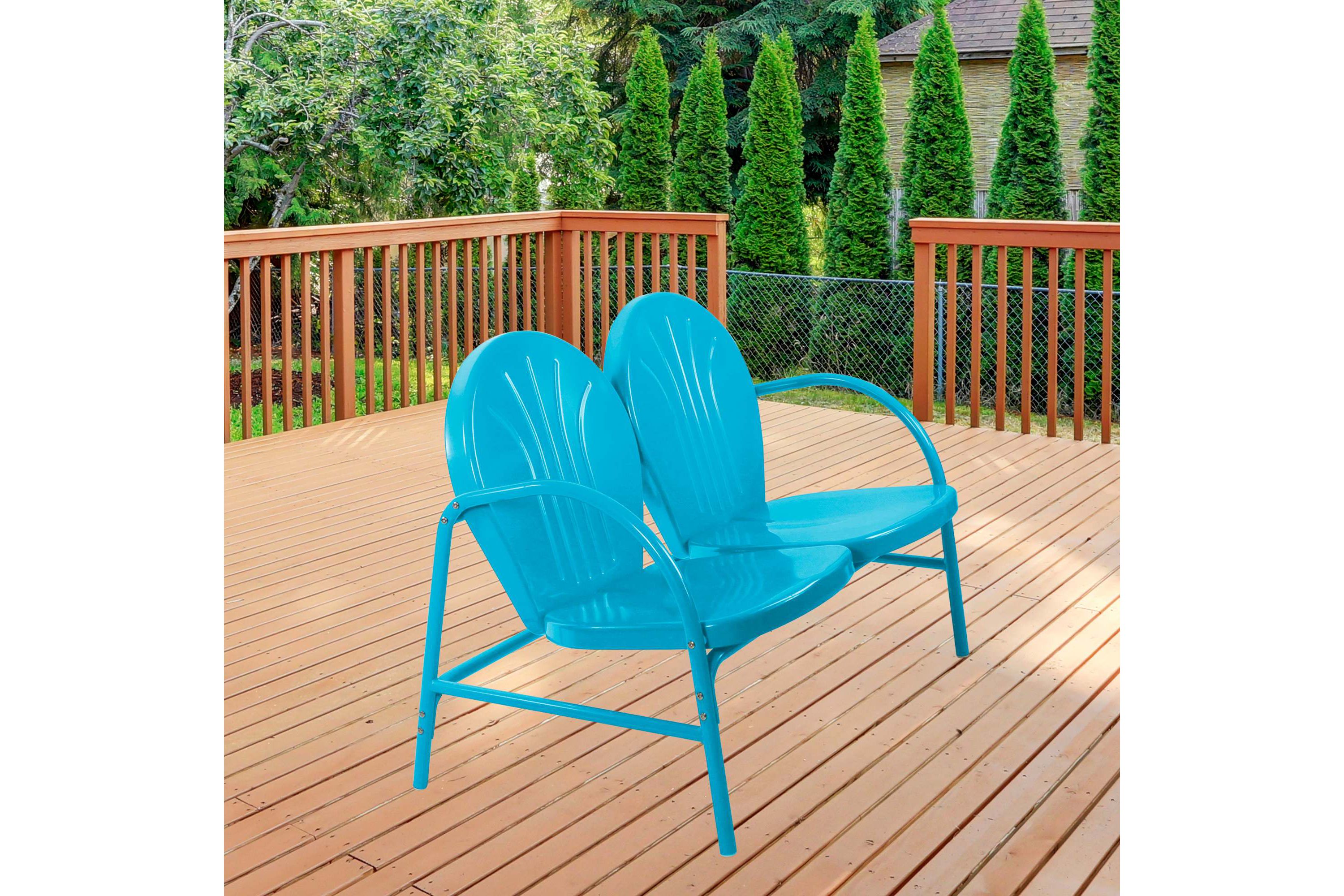 47-Inch Outdoor Retro Tulip Steel Loveseat  Sky Blue