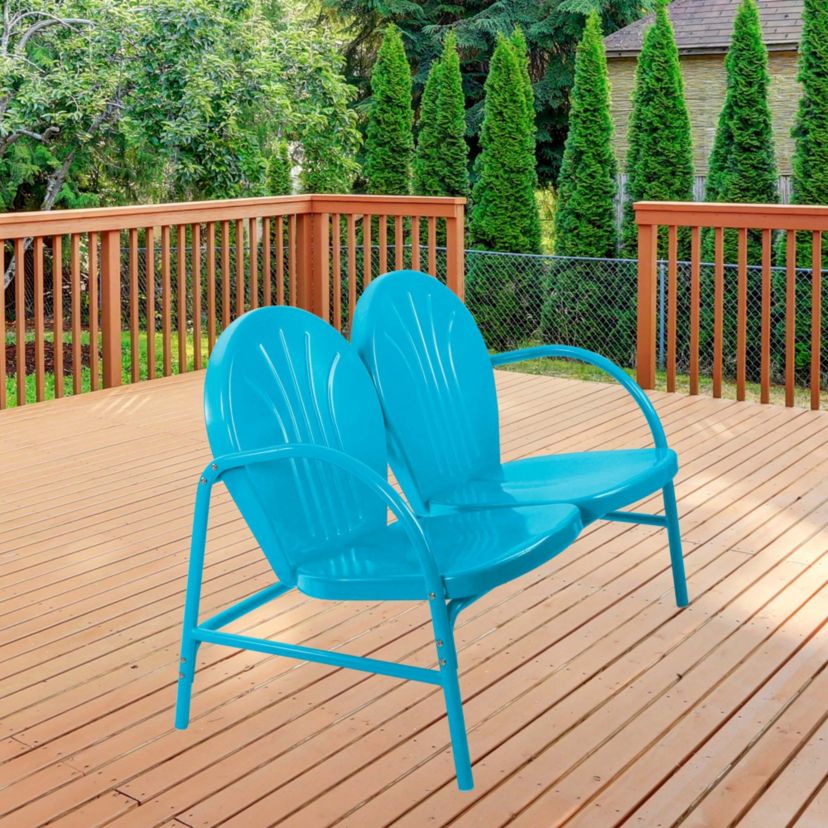 47-Inch Outdoor Retro Tulip Steel Loveseat  Sky Blue