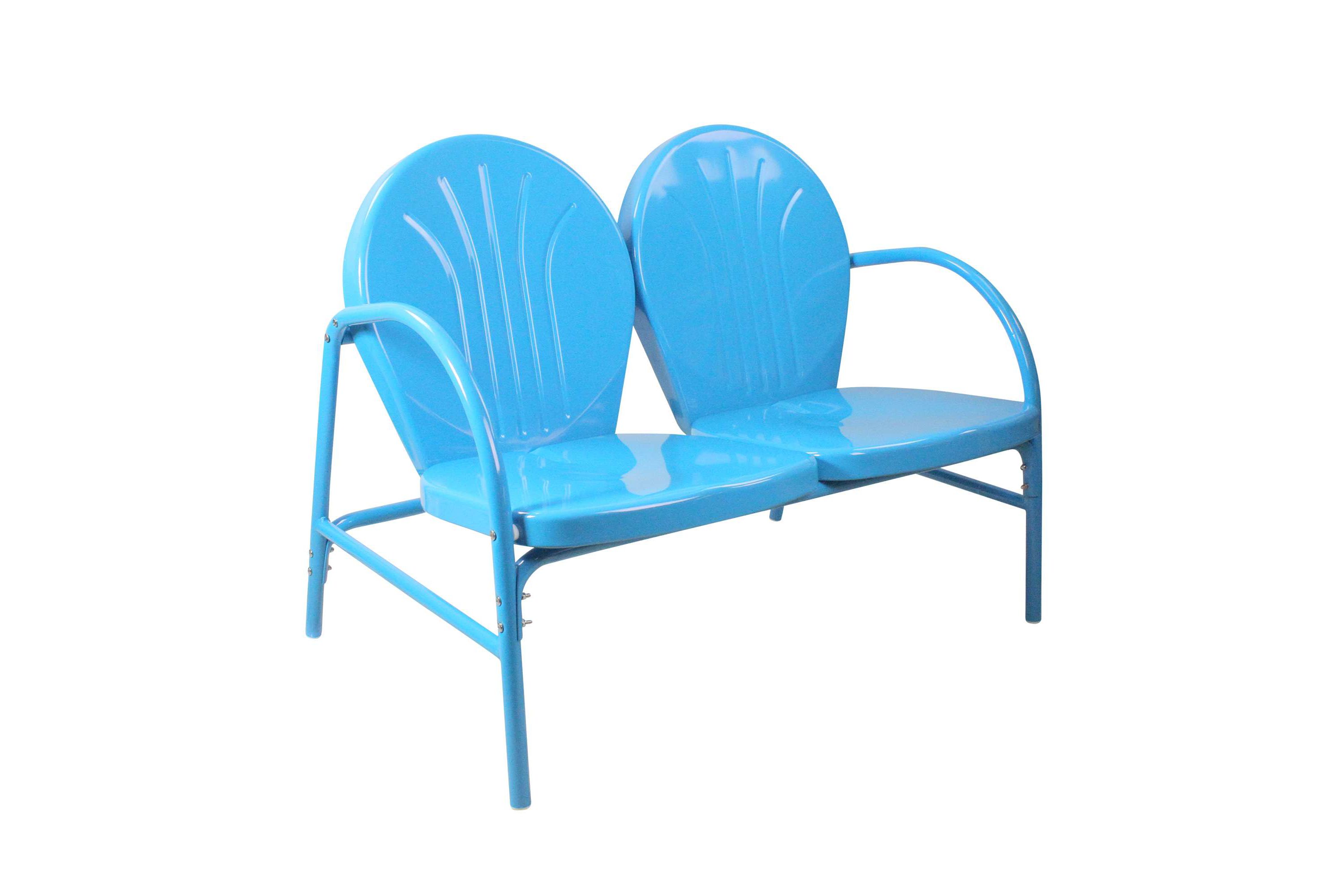 47-Inch Outdoor Retro Tulip Steel Loveseat  Sky Blue