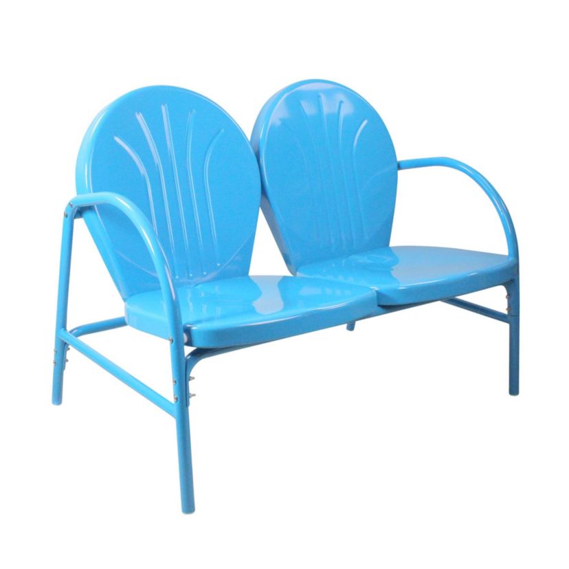 47-Inch Outdoor Retro Tulip Steel Loveseat  Sky Blue