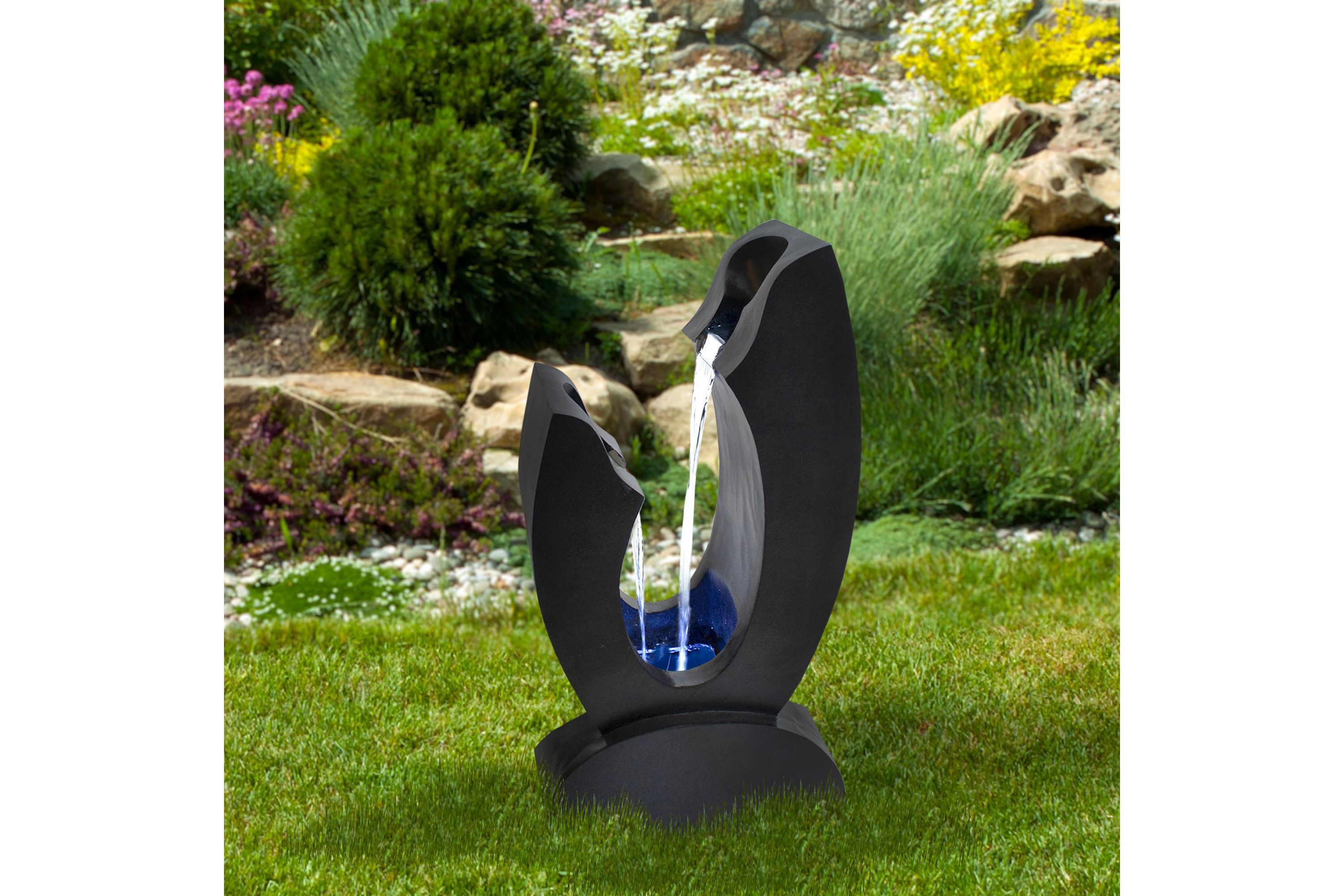 31.5" Black Lighted Modern Outdoor Garden Water Fountain