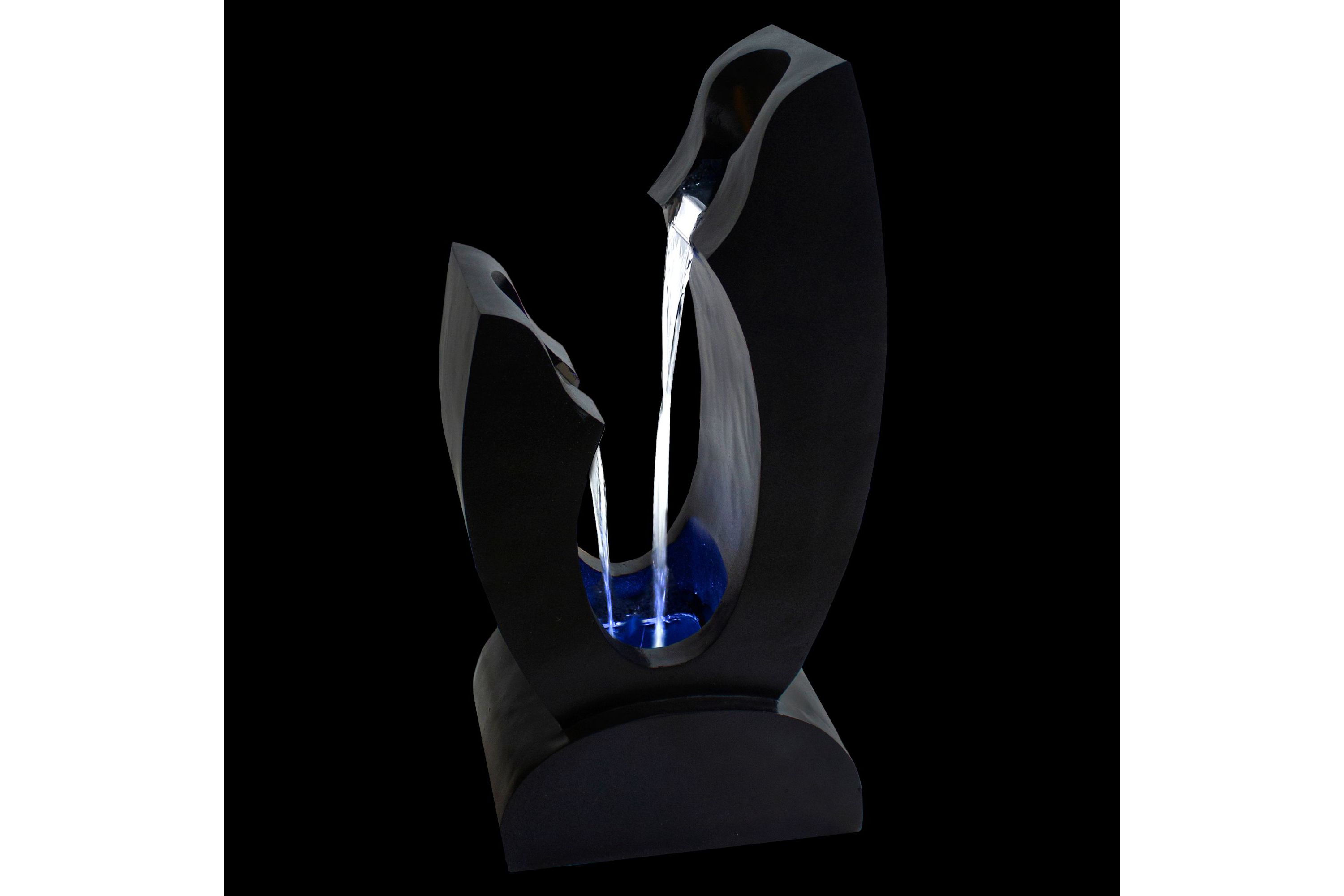 31.5" Black Lighted Modern Outdoor Garden Water Fountain