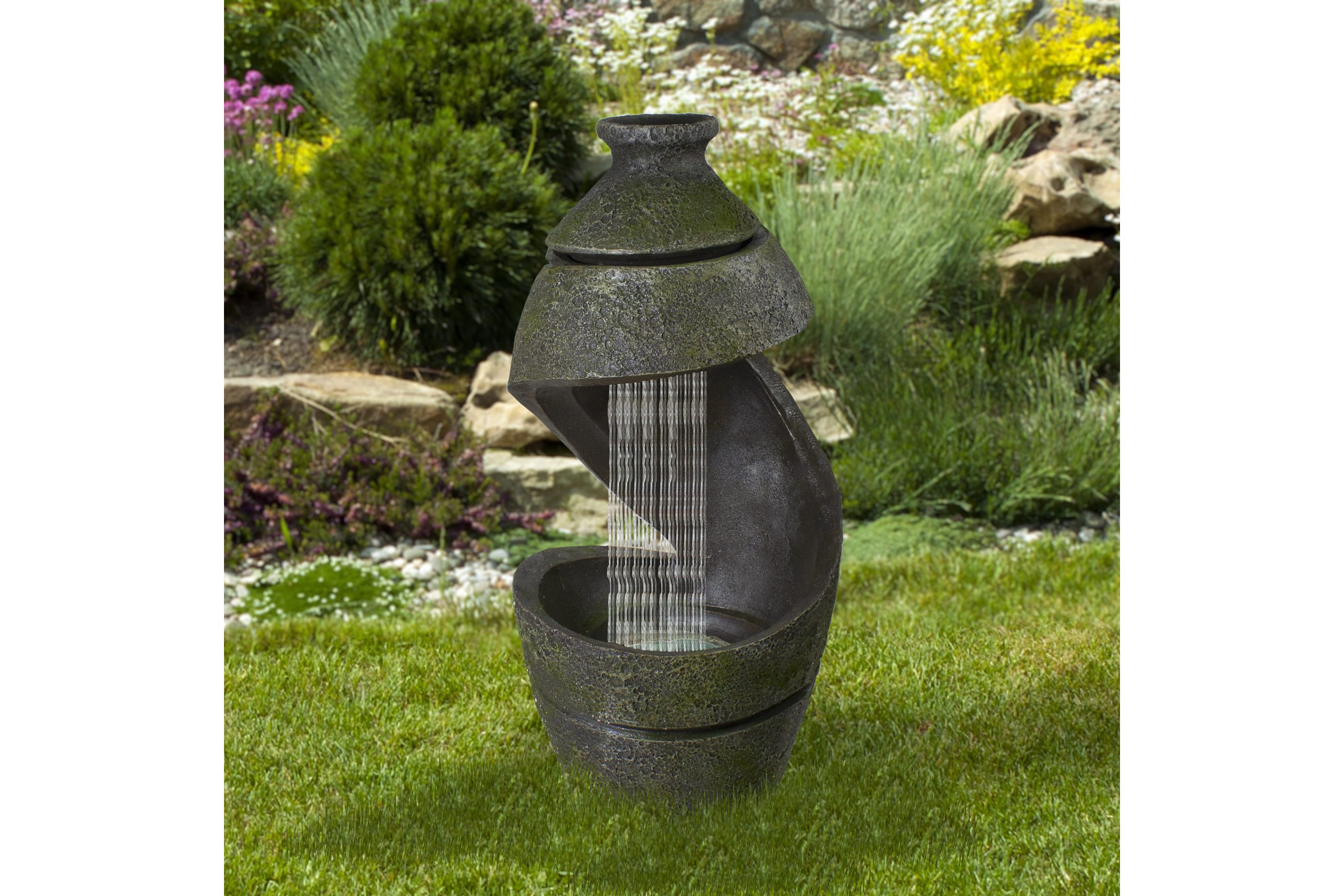 31" Green and Gray Mossy Outdoor Garden Water Fountain