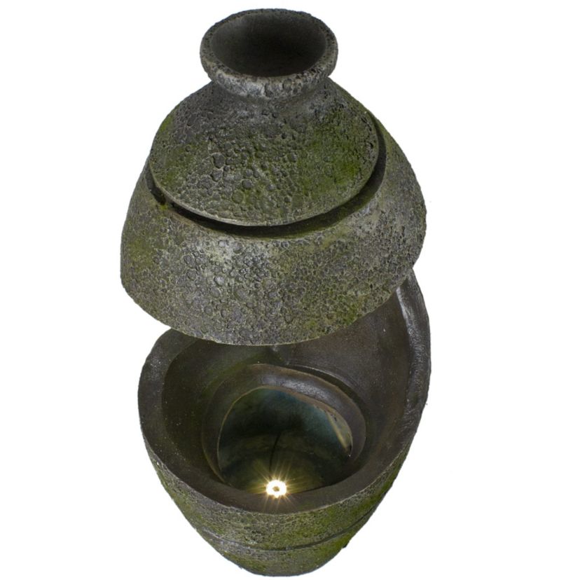 31" Green and Gray Mossy Outdoor Garden Water Fountain