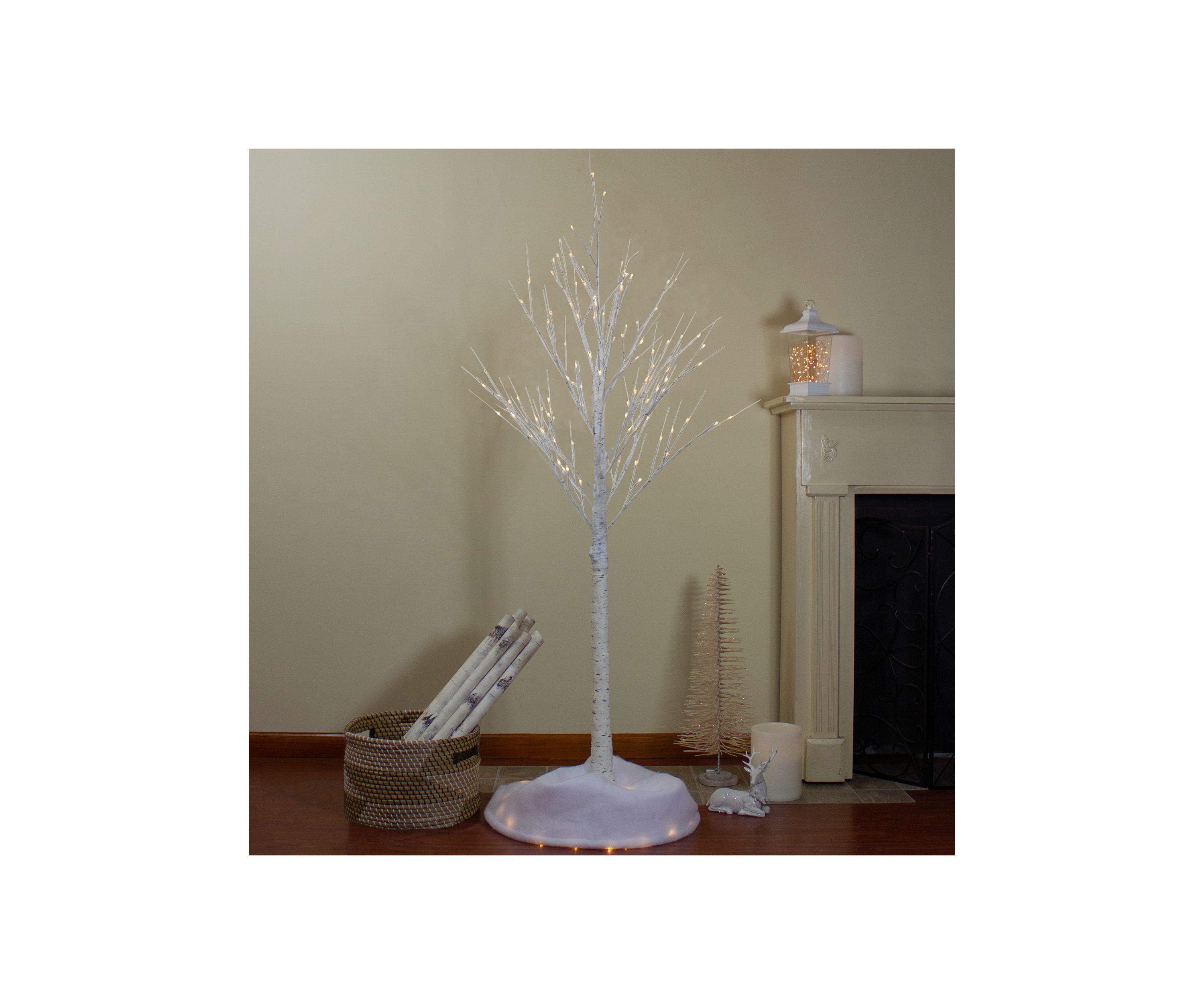 6 Lighted Christmas White Birch Twig Tree Outdoor Decoration - Warm White LED Lights