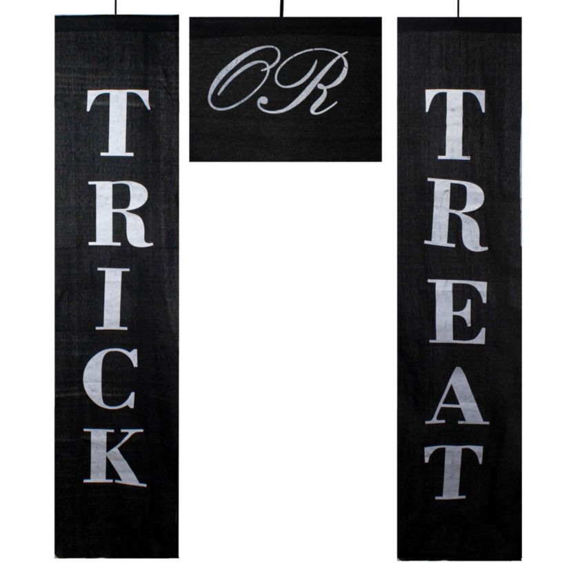 Trick or Treat Outdoor Halloween Banners - 19.25" - Black and White - Set of 3