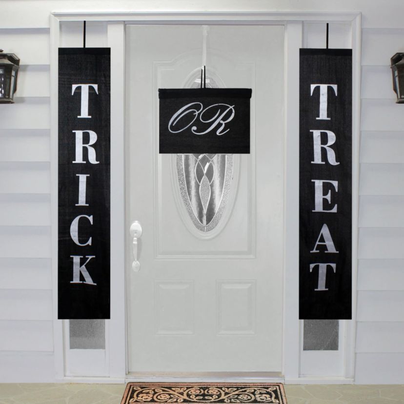 Trick or Treat Outdoor Halloween Banners - 19.25" - Black and White - Set of 3