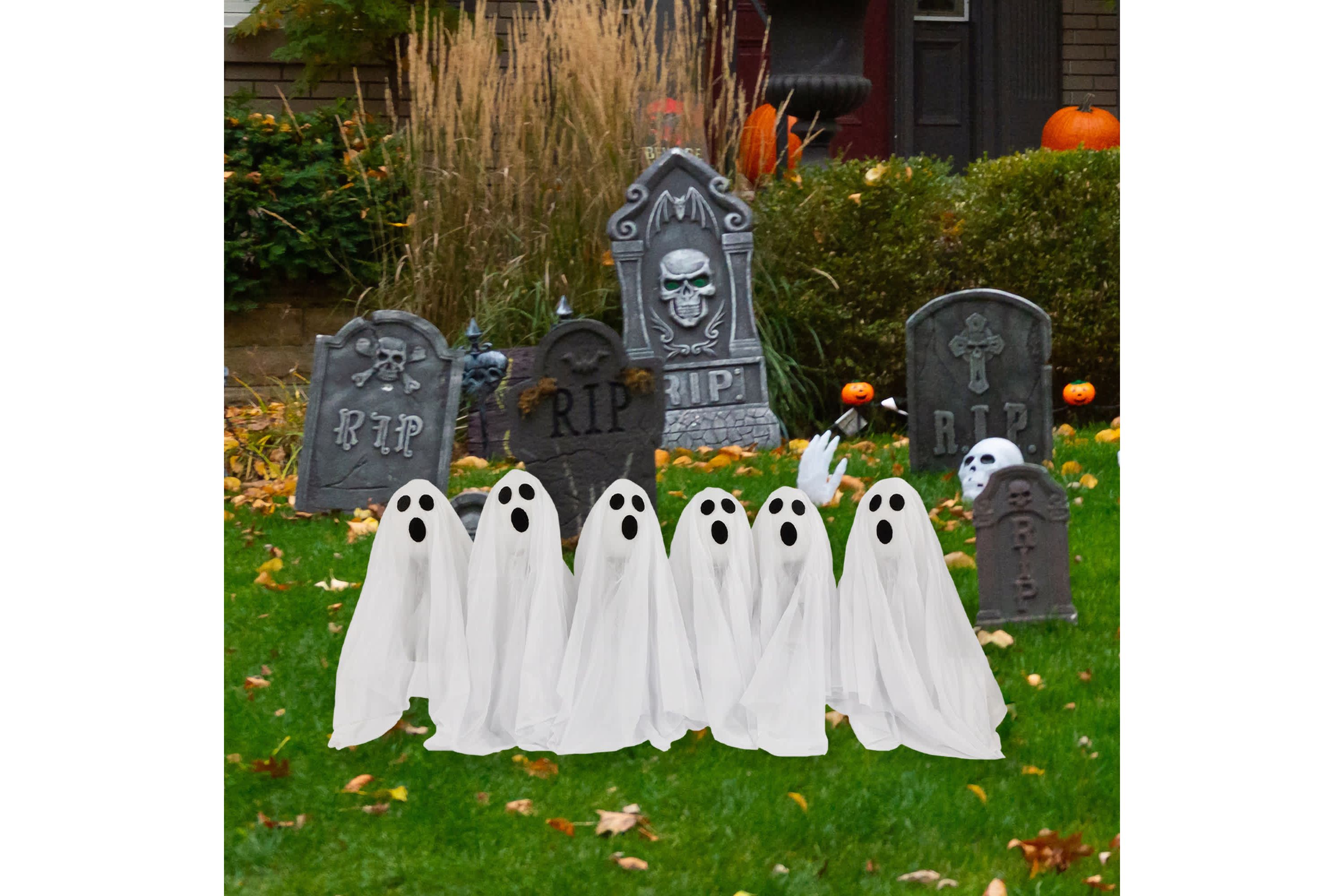 Set of 6 LED Lighted White Ghost Halloween Outdoor Pathway Markers 30"