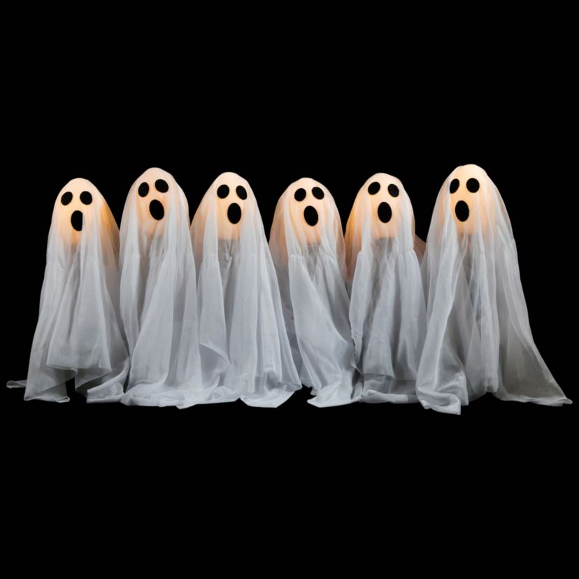Set of 6 LED Lighted White Ghost Halloween Outdoor Pathway Markers 30"