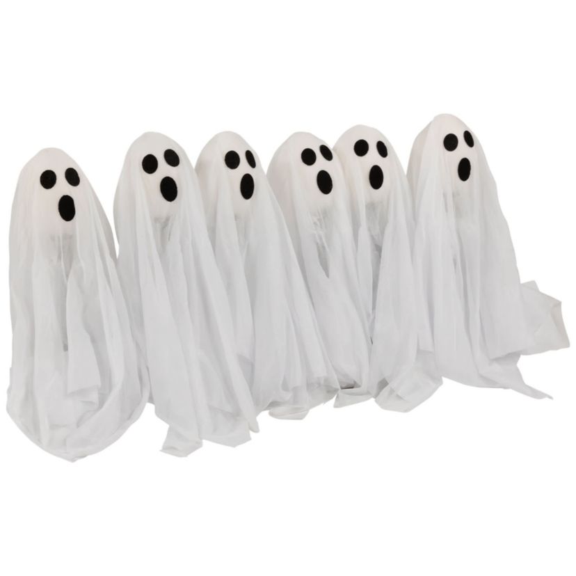 Set of 6 LED Lighted White Ghost Halloween Outdoor Pathway Markers 30"