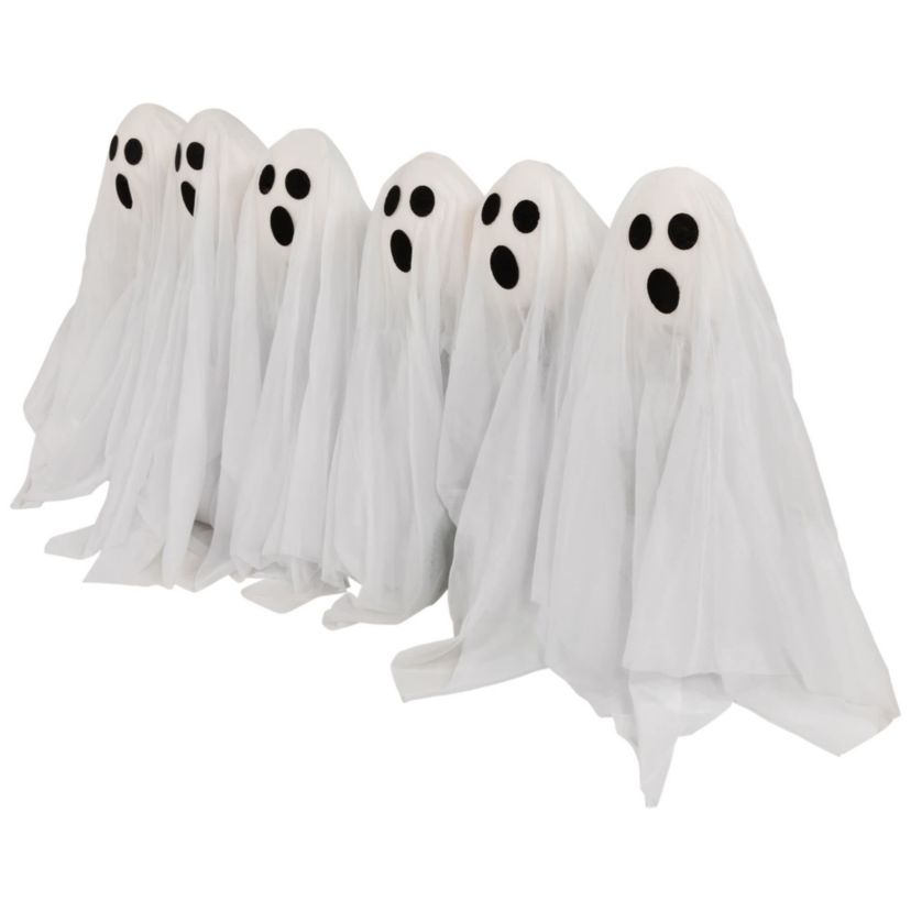 Set of 6 LED Lighted White Ghost Halloween Outdoor Pathway Markers 30"